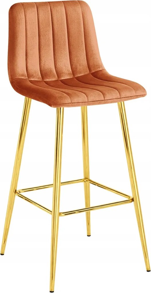 AKCIA Barová stolička POZZA VELVET so zlatými nohami, terakotová II. akosť