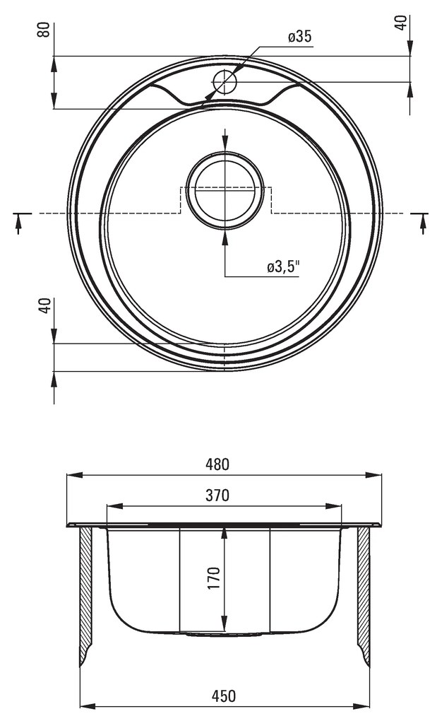 Deante Twist, nerezový drez na dosku 1-komorový B/O 480x170 3,5" + sifón, vzor dekor s golierom, ZHC_3813