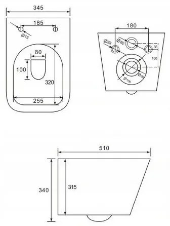 Závesný set GEBERIT Duofix Basic+ WC misa Erga Mery+ 51x36 cm + WC sedadlo + splachovacie tlačidlo, čierna, GEBERIT-MERY-TO2-BK-SET1