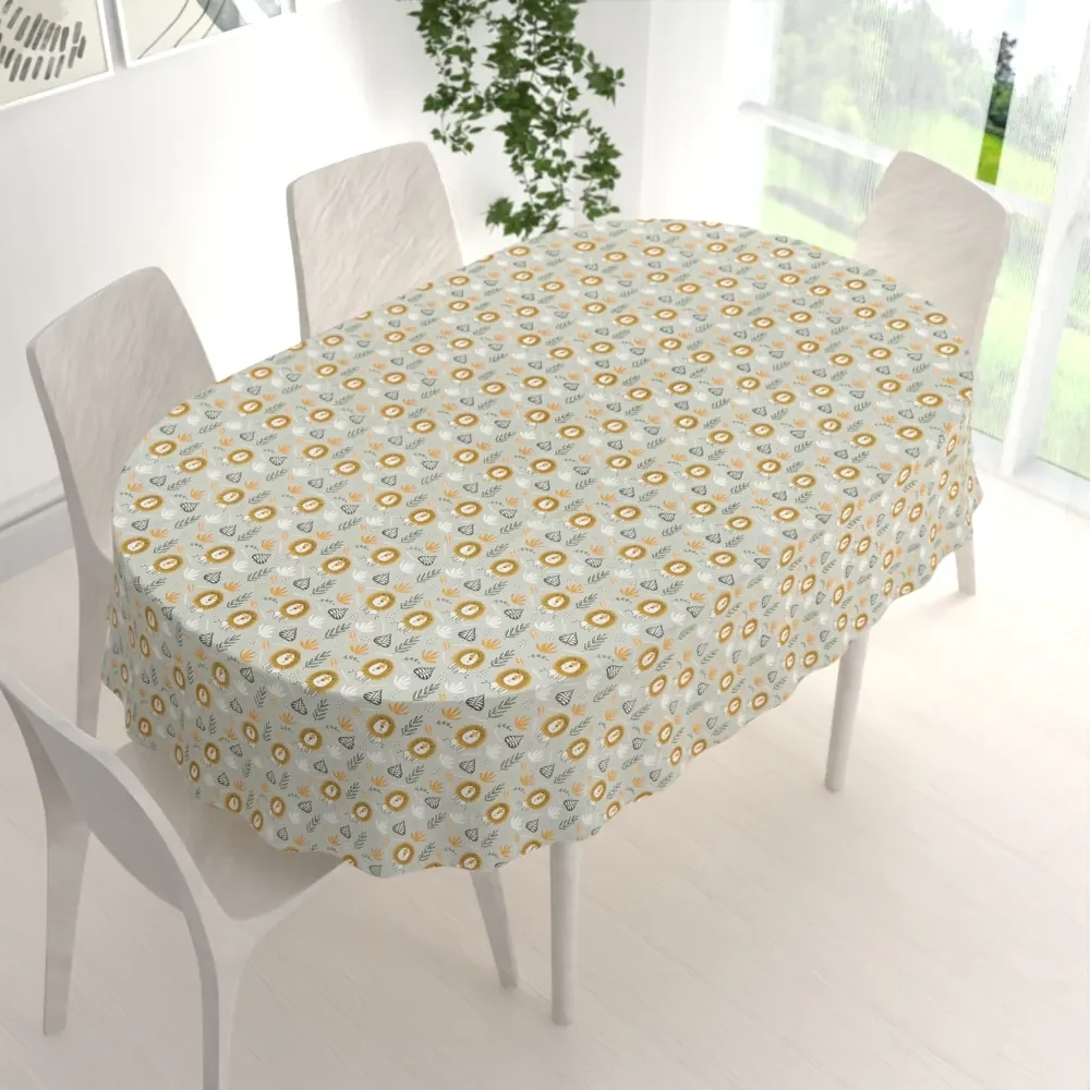 Biante Detský bavlnený oválny obrus Sandra SA-565 Levy na sivom 120x180 cm