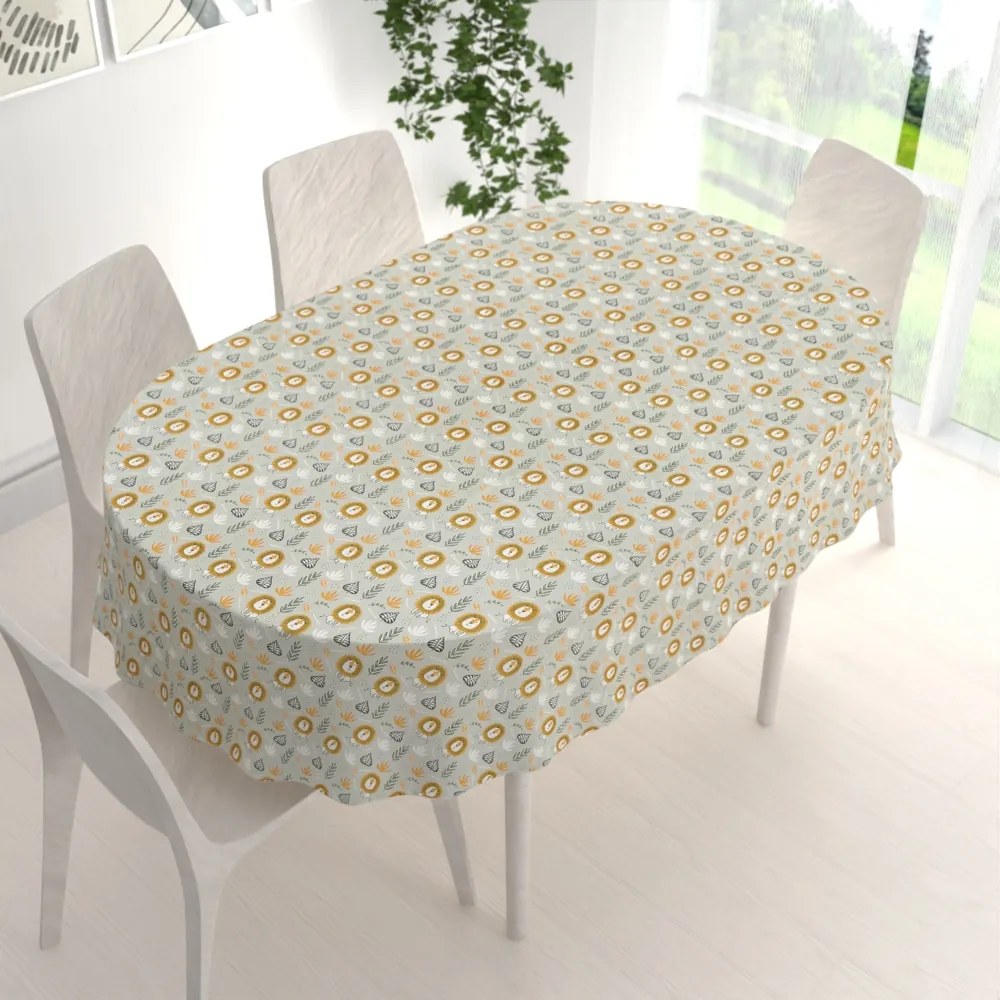 Biante Detský bavlnený oválny obrus Sandra SA-565 Levy na sivom 120x200 cm