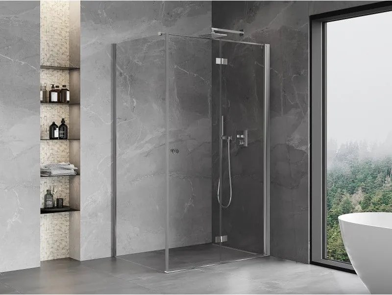 Mexen Mist-F T, 1-krídlový skladací sprchový kút pravý 100 x 110 cm, číre sklo, chrómový profil, 8A6T-100-110-01-00-P