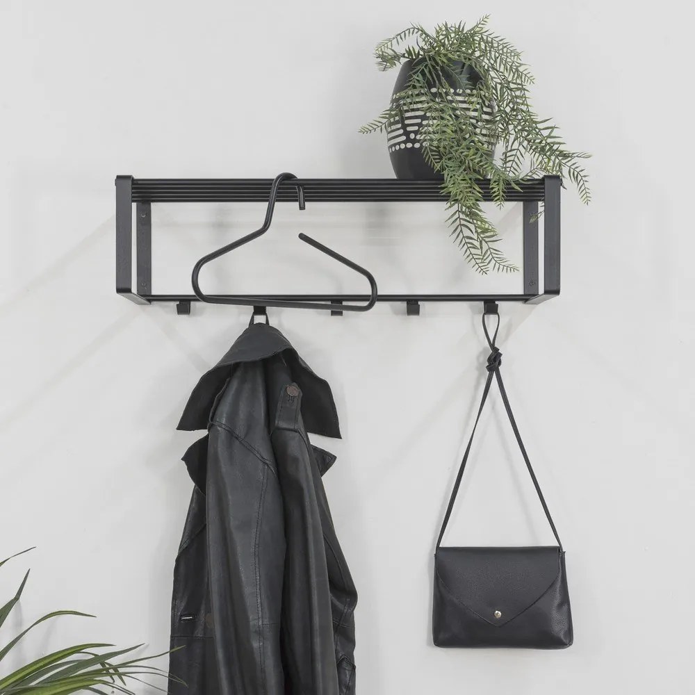 Čierny kovový nástenný vešiak s poličkou 70 cm Rex – Spinder Design