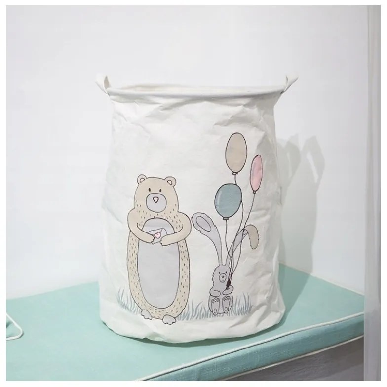 Kôš na hračky a bielizeň s potlačou BEAR 35x45 cm, biely