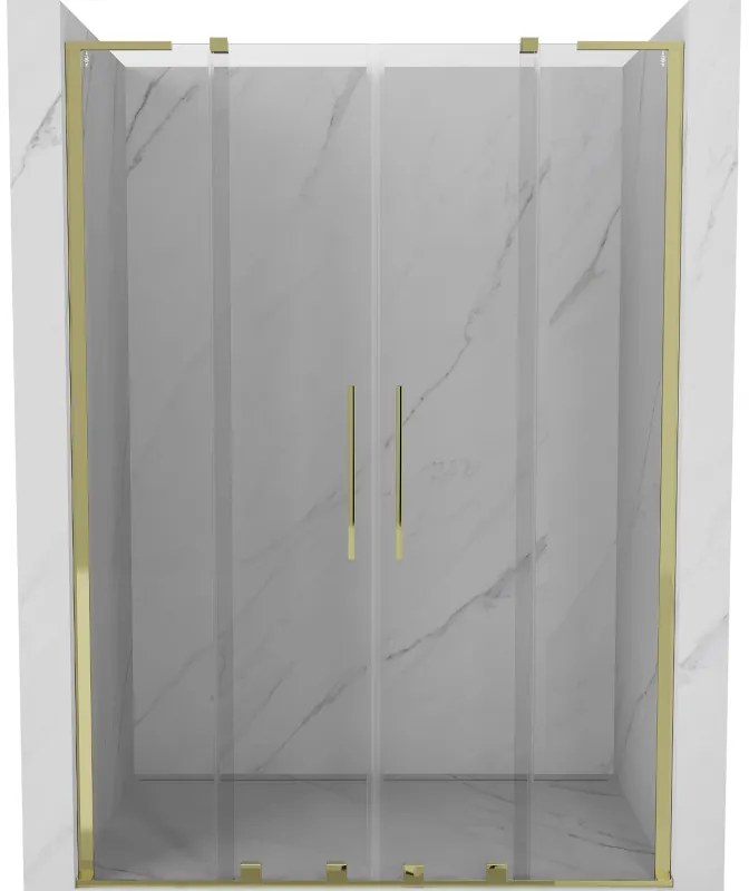 Mexen Velar L Duo, posuvné sprchové dvere do otvoru 150 cm, 8mm číre sklo, zlatá lesklá, 871-150-003-02-50