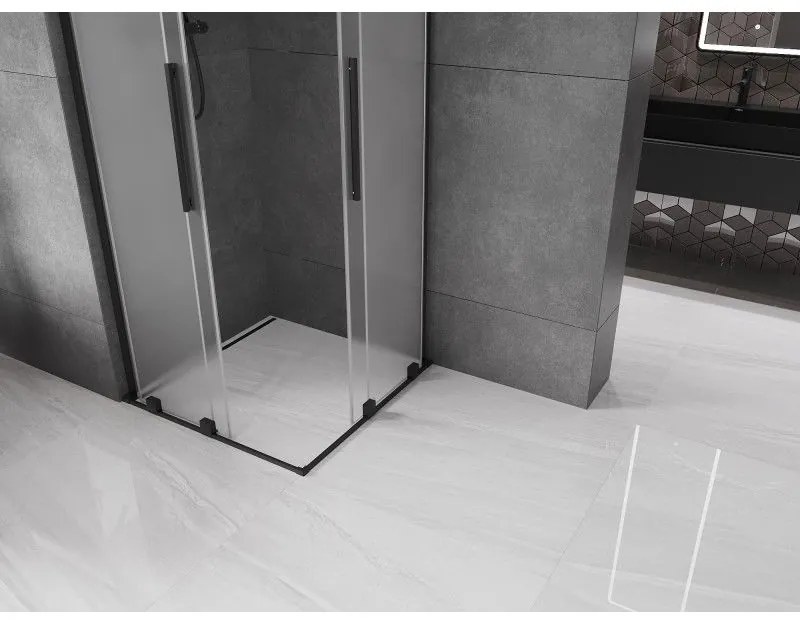 Mexen Velar L Duo, sprchový kút s posuvnými dverami 90 x 90 cm, 8mm sklo námraza, čierna matná, 871-090-090-02-33-70