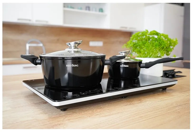 MEGAKOMBO Kuchyňský robot BestBerg BBR-2000BK + 15dílná sada nádobí BBN-1015A + Nízkosacharidový rýžovar BBRC-100 + Pákový espresso kávovar s napěňovačem BBCF-2032