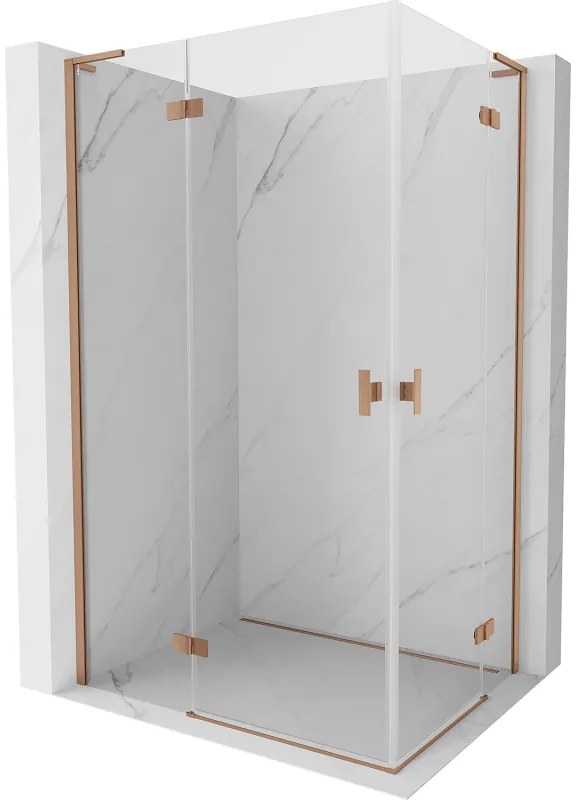 Mexen Mist-H L Duo, 2-krídlový sprchový kút 110 x 105 cm, číre sklo, medený matný profil, 8A5L-110L-105P-65-00
