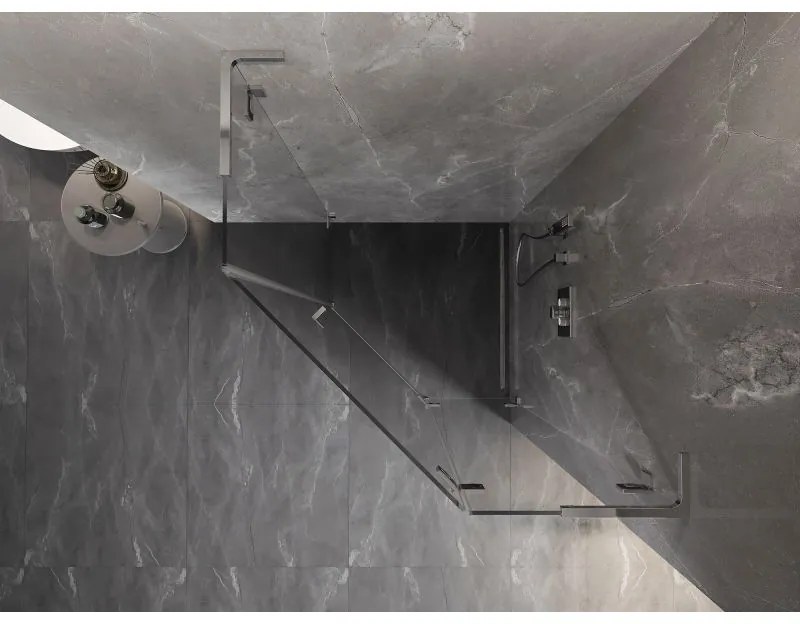 Mexen Lunar, L pravý výklopný päťuholníkový sprchový kút 80 x 80 cm, 8mm číre sklo, chrómový profil, 831L-080P-080L-01-00-P