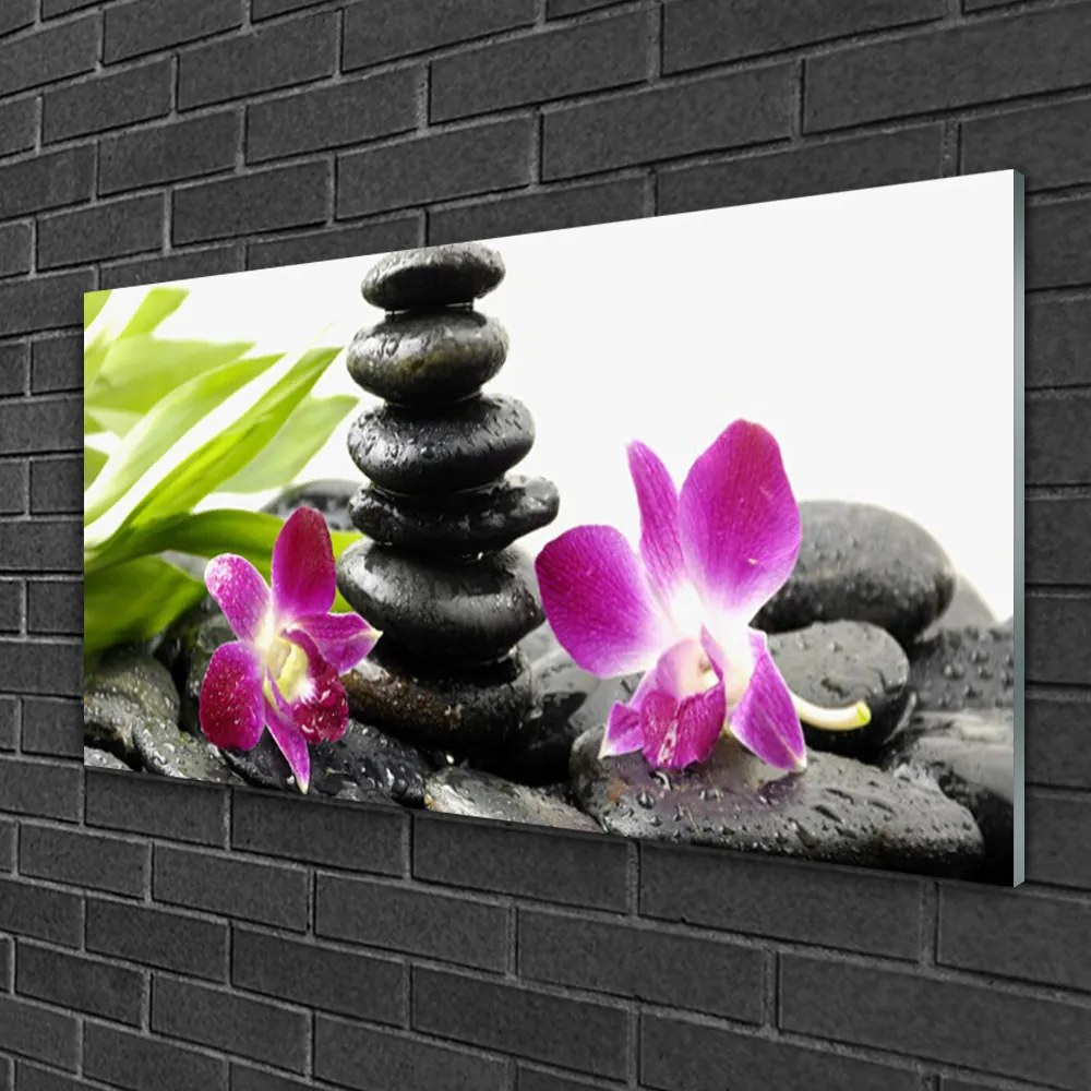 Skleneny obraz Kamene zen kúpele orchidea 120x60 cm