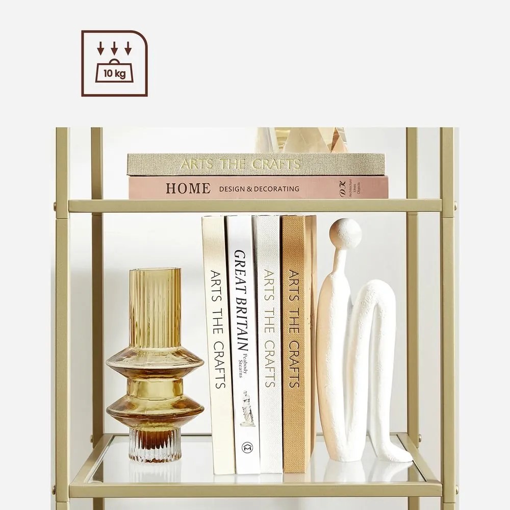 Stojanová polica VASAGLE LGT029A01 – zlatý rám a 5 sklenených políc
