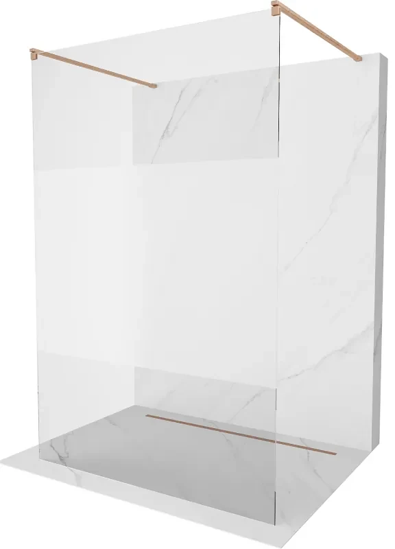 Mexen Kioto, sprchová zástena Walk-In 130 x 200 cm, 8mm číre sklo-námraza, medený matný profil, 800-130-002-65-35