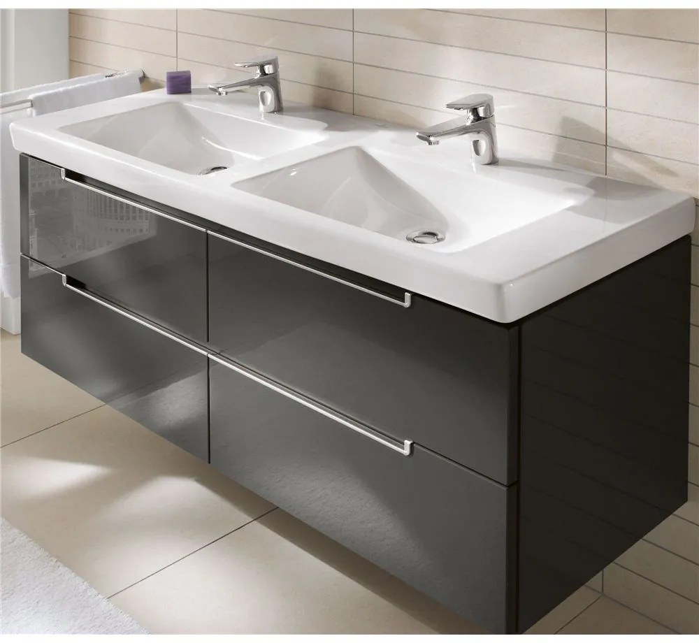 VILLEROY &amp; BOCH Subway 2.0 dvojumývadlo na skrinku s dvomi otvormi, dva prepady, 1300 x 470 mm, biela alpská, 7175D001