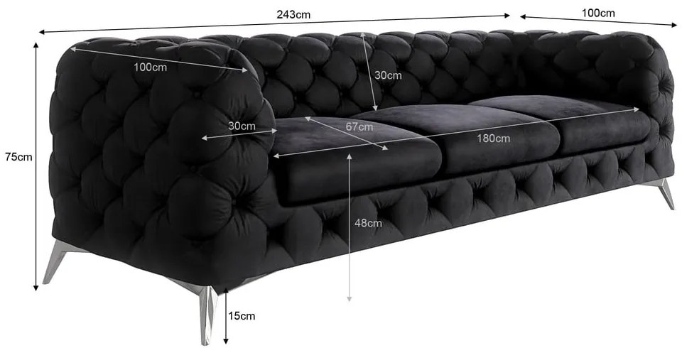 Čierna zamatová pohovka 243 cm Chelsea – Ropez