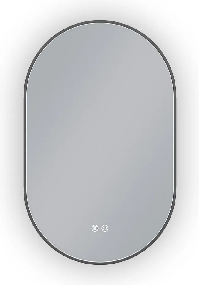 Erga Freya, oválne LED zrkadlo 50x80cm v čiernom kovovom ráme, 3 farby svetla, zadné osvetlenie, vyhrievacia podložka proti zapareniu, ERG-V01-FREYA-5080-BK