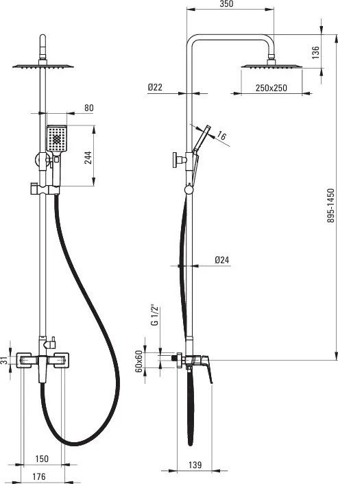 Deante Blur, sprchový súprava s hlavovou a ručnou sprchou, chrómová, DEA-NQL_04XM