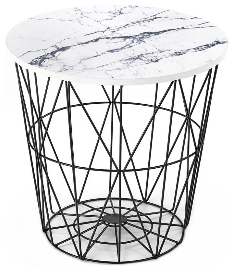 Konferenčný stolík HARISSA 41x42 cm čierna/biely dekor mramoru