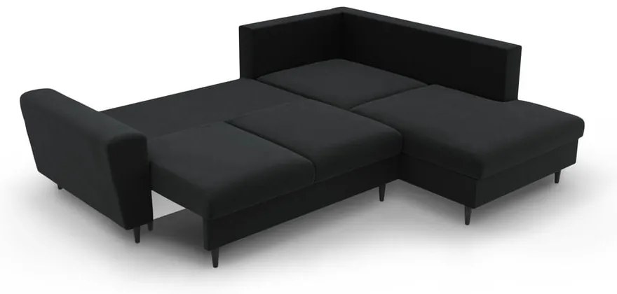 Čierna zamatová rozkladacia/s úložným priestorom rohová pohovka (pravý roh/do L) Kyoto – Cosmopolitan Design