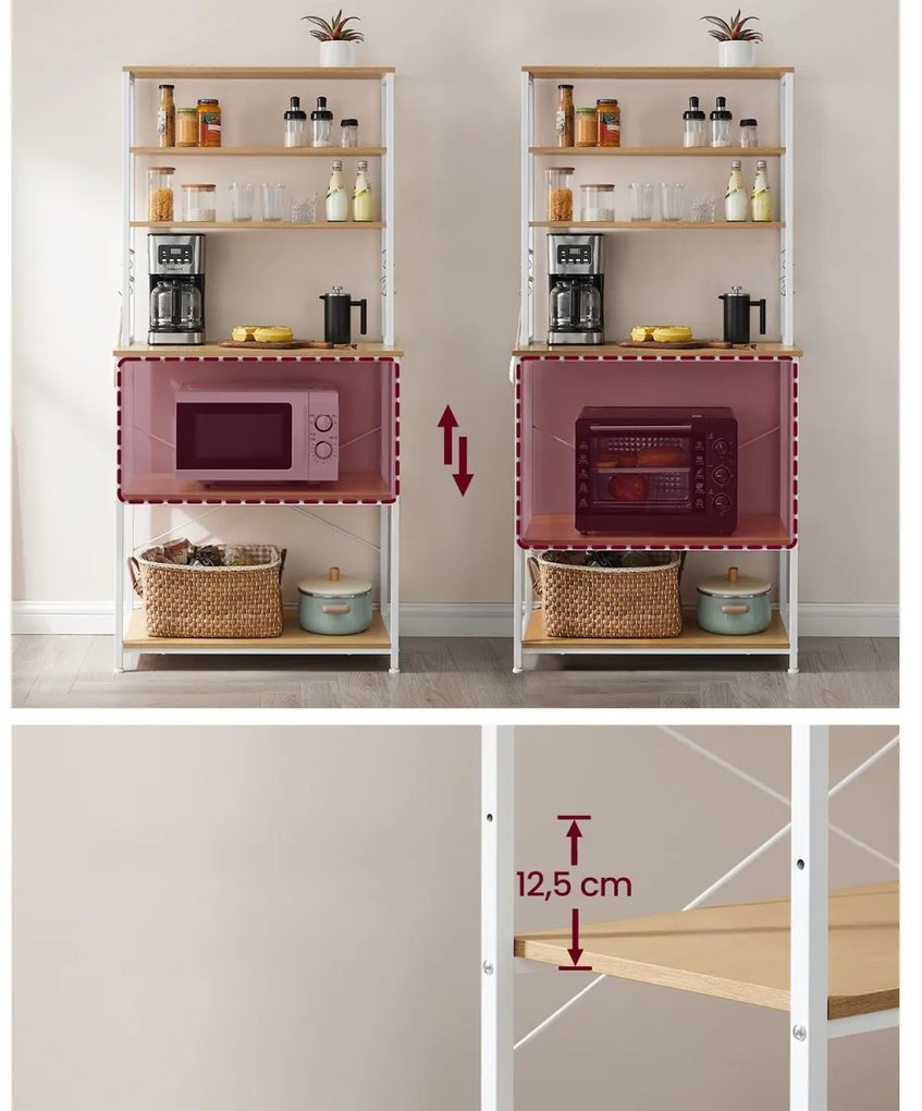 Kuchynský regál LORANO 167x80 cm, biely / dekor dub