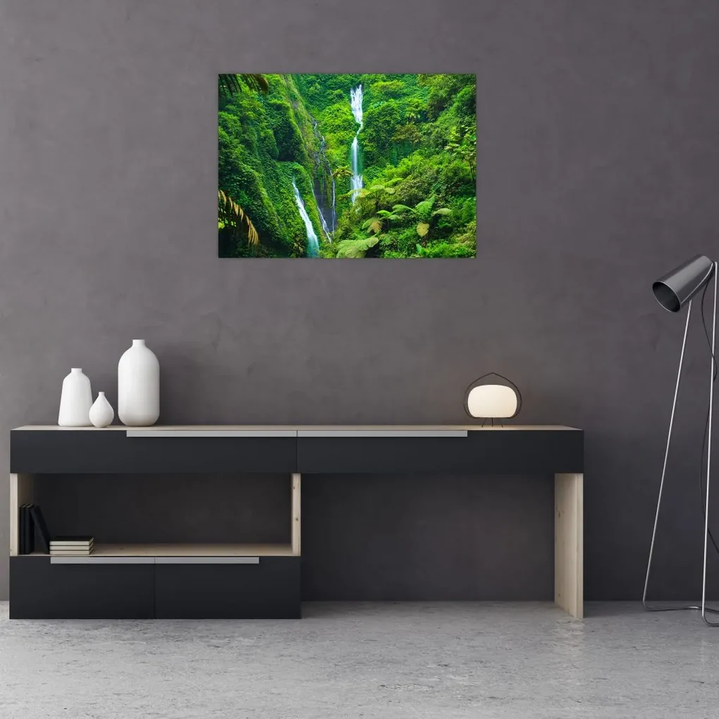 Sklenený obraz - Vodopády Madakaripura, východná Java, Indonézia (70x50 cm)