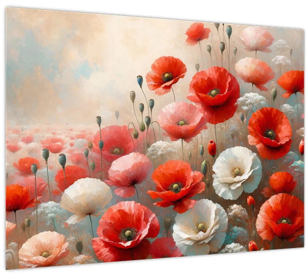 Sklenený obraz - Maľba vlčích makov (70x50 cm)