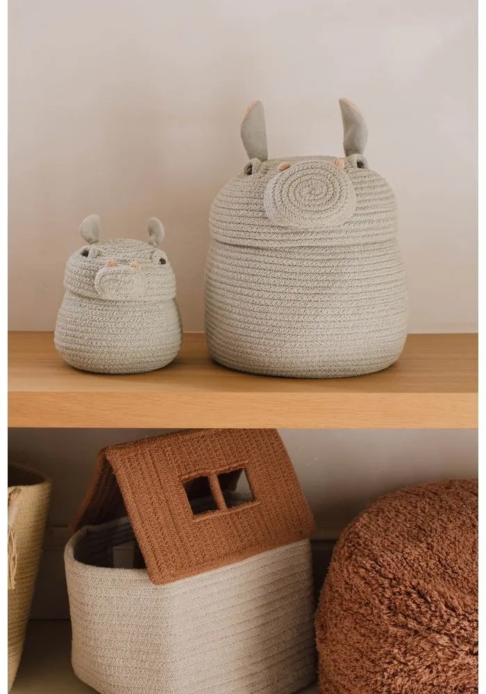 Svetlosivý látkový detský kôš na hračky ø 15x15 cm Mini Henry the Hippo – Lorena Canals