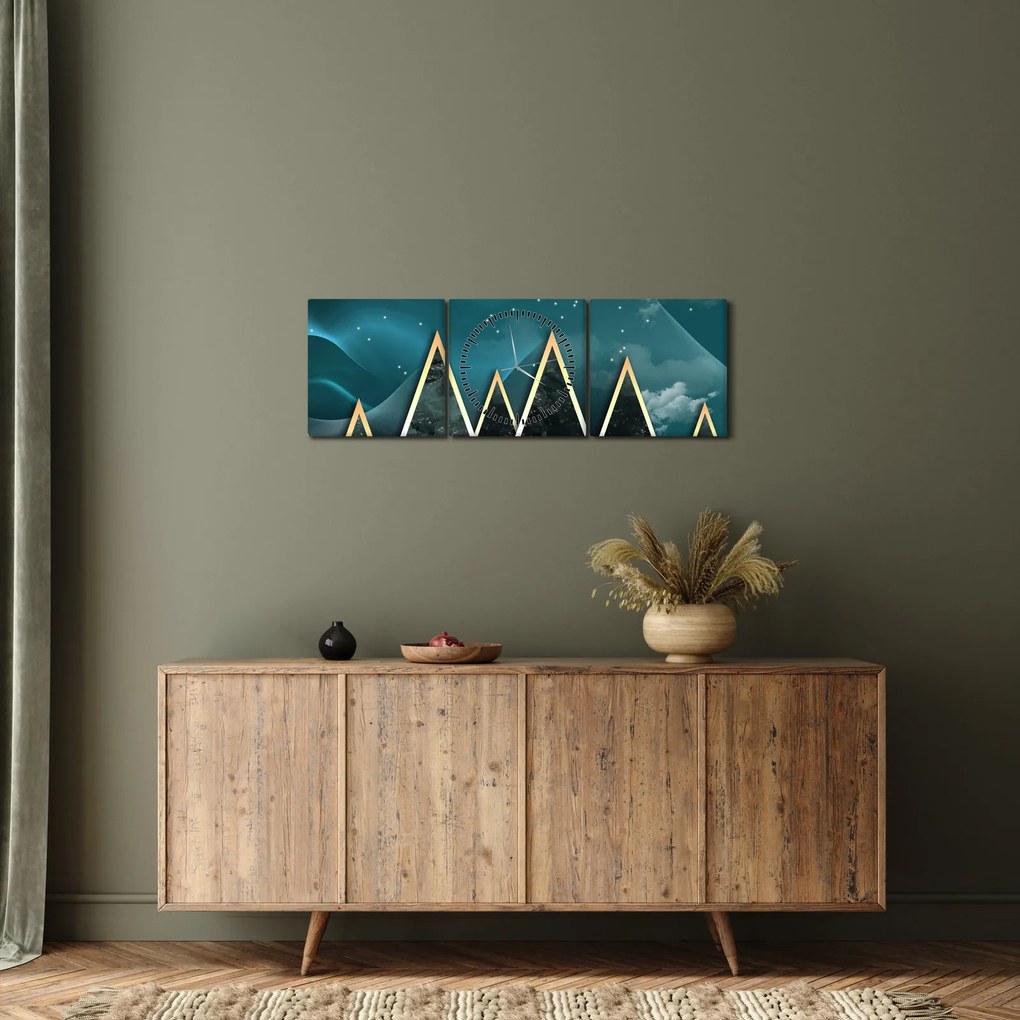 Obraz - Spln nad zlatými horami (s hodinami) (90x30 cm)