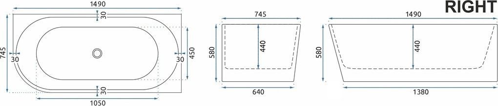 Rea Rea, Akrylová rohová vaňa SYDNEY BELLANTO RIGHT 150cm, KPL-W7251