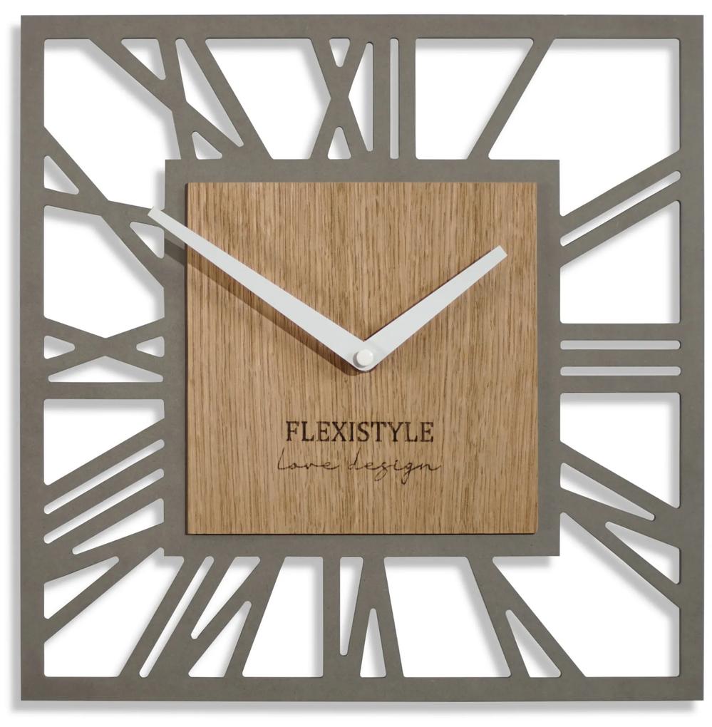 Drevené nástenné hodiny v tvare štvorca v šedej farbe