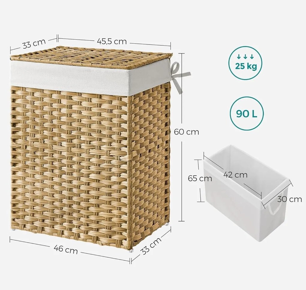 Skladací ratanový kôš na bielizeň Houry 90 l svetlohnedý