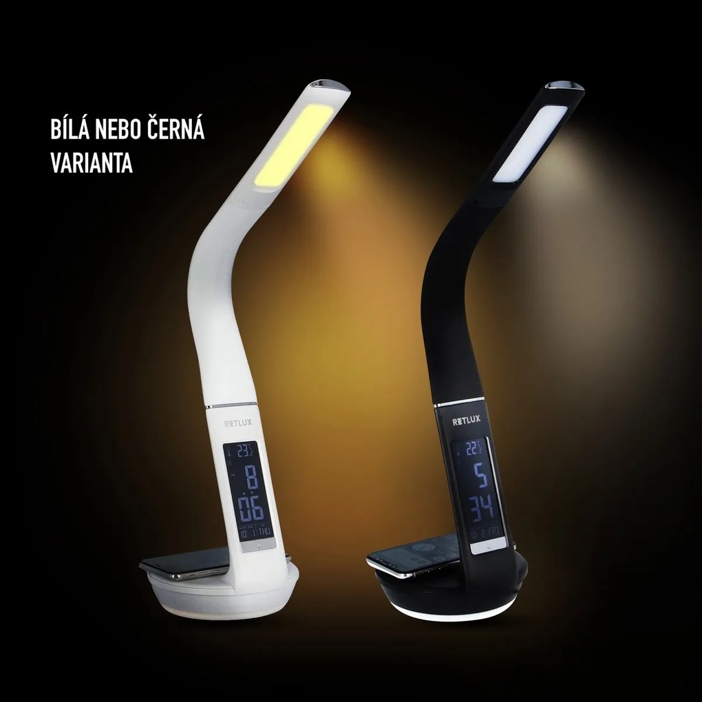 Retlux RTL 203 Stolná LED lampa s displejom a Qi dobíjaním biela, 6 W