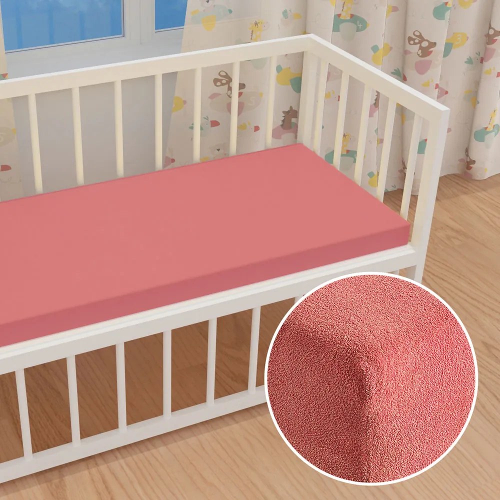 Detské froté napínacie prestieradlo do postieľky FR-001 Koralové 70 x 140 x 10 cm - do postieľky