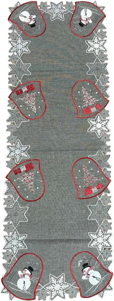 Vianočný vyšívaný obrus vianočný Zvončeky sivé 40x110 cm