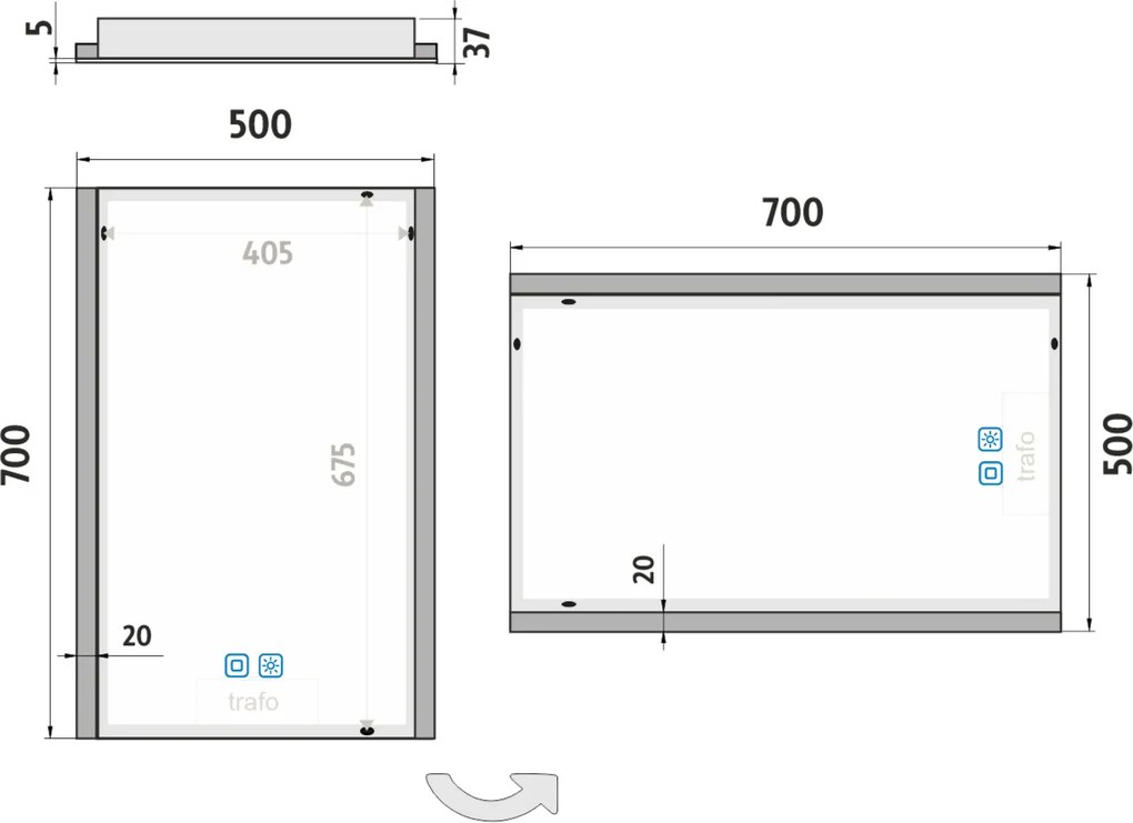 Nimco LED zrkadlo 500x700 s dvoma dotykovými senzormi - ZP 11001VX