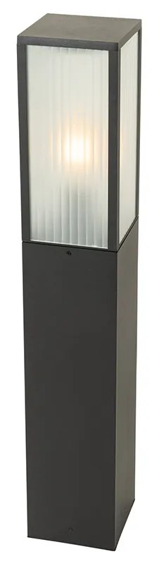 Stojaca vonkajšia lampa čierna s rebrovaným sklom 80 cm IP44 - Charlois
