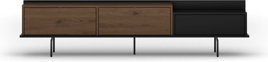 RTV skrinka Zenar 200 cm s kovovými nohami a zásuvkou - elegantný orech / čierna