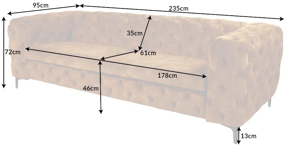 Dizajnová sedačka Rococo 235 cm horčicový zamat