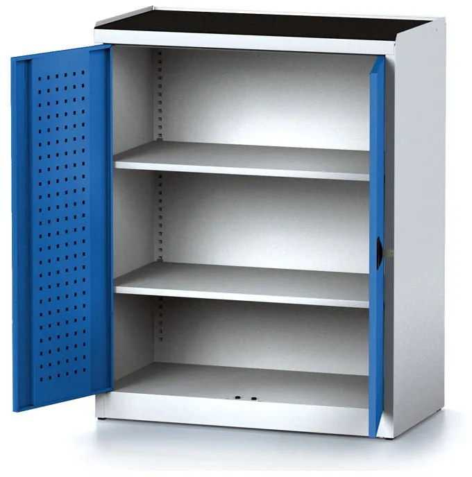 Policová dielenská skriňa 2-dverová MECHANIC, 2 police, 920 x 500 x 1170 mm, modré dvere