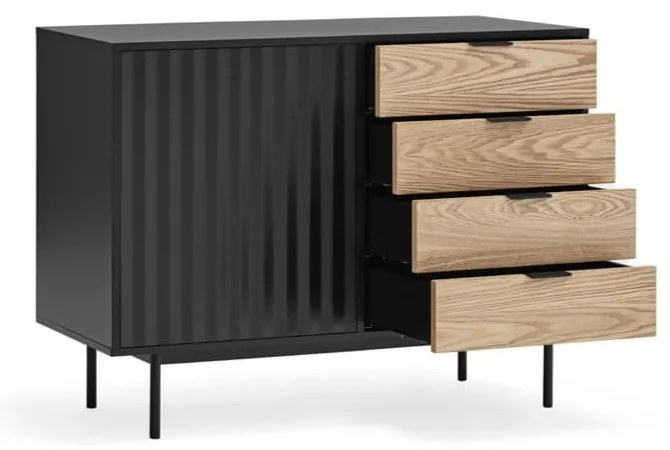 Nízka komoda v dekore duba v čierno-prírodnej farbe 108x80 cm Sierra – Teulat