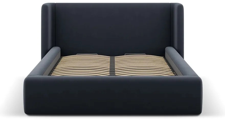 Tmavomodrá čalúnená dvojlôžková posteľ s úložným priestorom s roštom 140x200 cm Jason – Windsor & Co Sofas