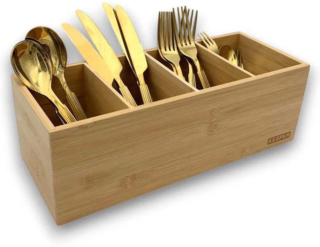 Kesper Stojan na príbory, make-up, stolík so 4 priehradkami, bambus, ELA, 35x12x14