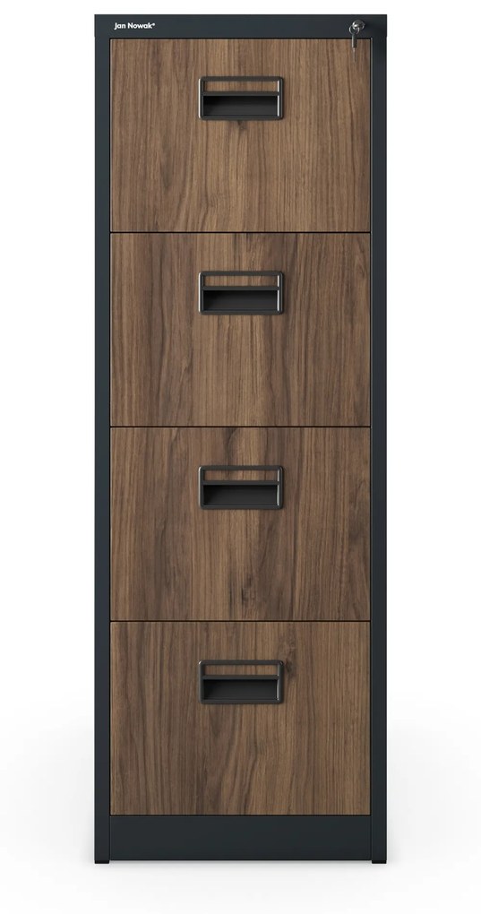 Kovová kartotéka, 4 zásuvky SARA V4, 460 x 1320 x 620 mm, Eco Desing: antracitová/ orech
