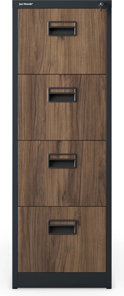 Kovová kartotéková skriňa so 4 zásuvkami, antracitová/orechová, 460x1320x620 mm: SARA Eco Design