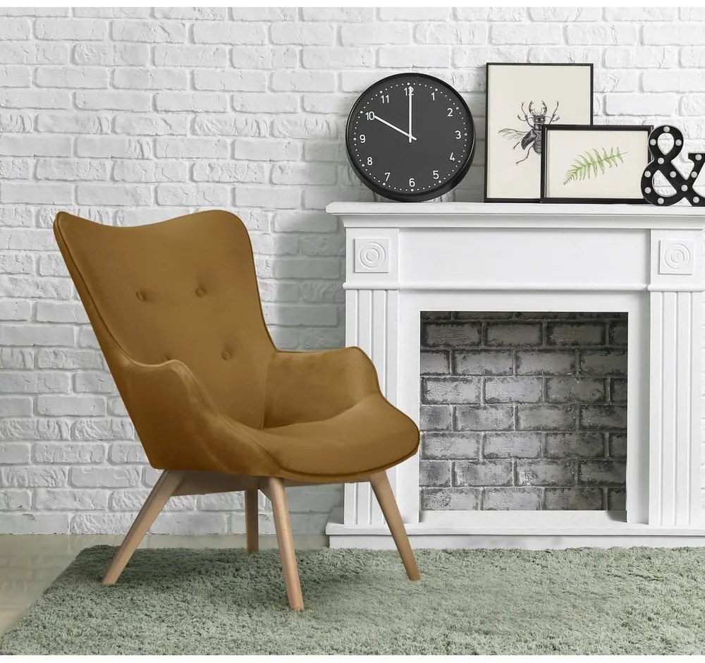 Zamatové kreslo v horčicovej farbe Niko – Ropez