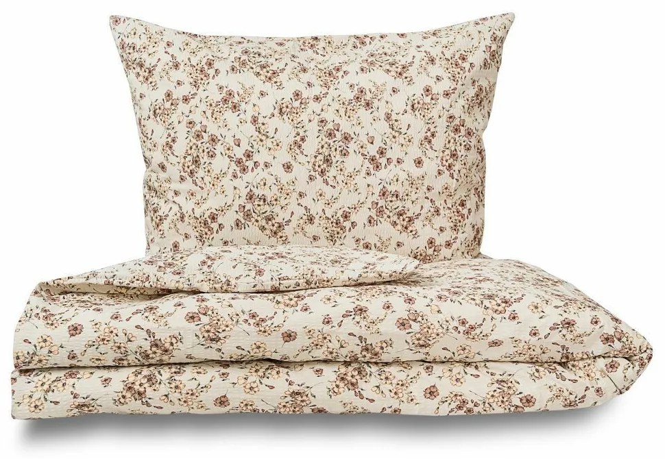 Kvalitex Krepové obliečky Kvietky béžová, 140 x 220 cm, 70 x 90 cm
