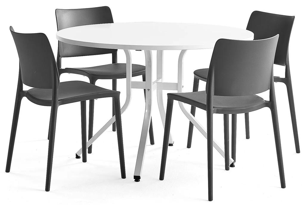 Zostava nábytku: Stôl Various + 4 antracitové stoličky Rio