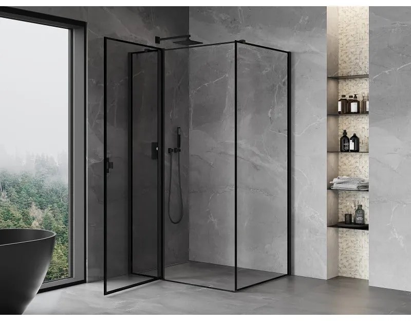 Mexen Mist T, sprchový kút s krídlovými dverami, ľavý, 90 x 120 cm, 8mm číre sklo, čierny profil, 8A4T-120-090-70-70-L