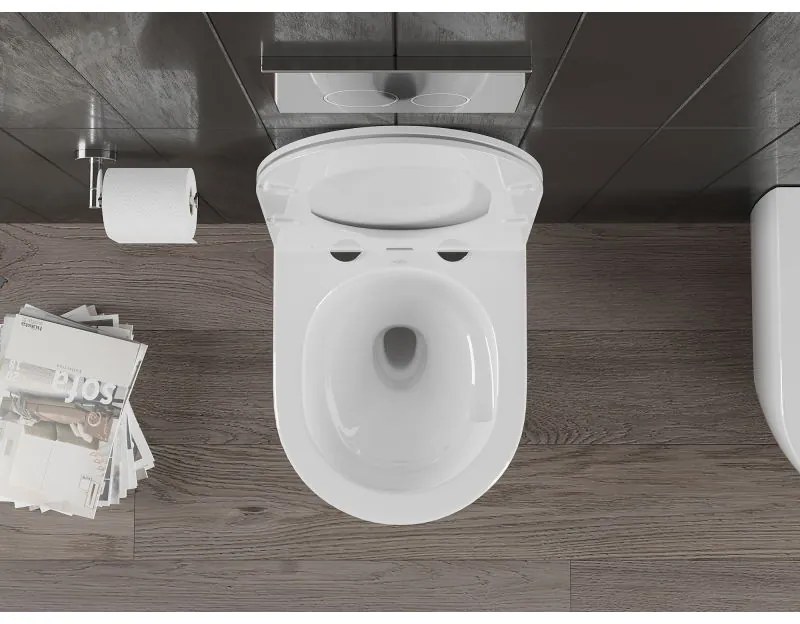 Mexen Carmen, závesná WC misa 490x365x340 mm, Rimless Tornádo + WC sedadlo z duroplastu, biela lesklá, 30880300T