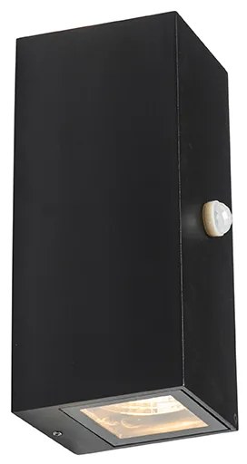 Nástenná lampa čierna 2 svetlá IP44 s pohybovým senzorom - Baleno