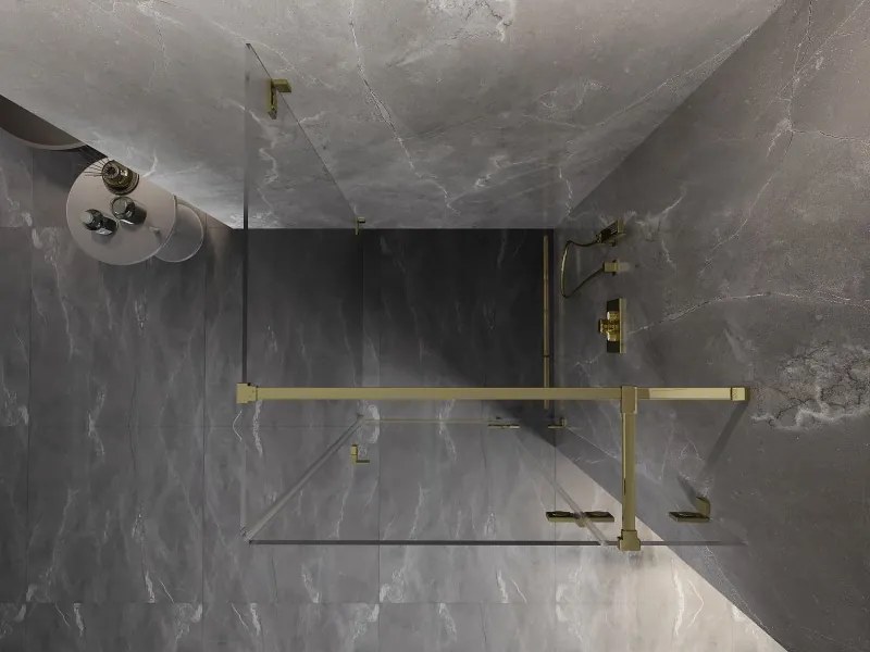 Mexen Lunar T, sklopný sprchový kút pravý 110 x 110 cm, 8mm číre sklo, zlatý profil, 834T-110-110-50-00-P